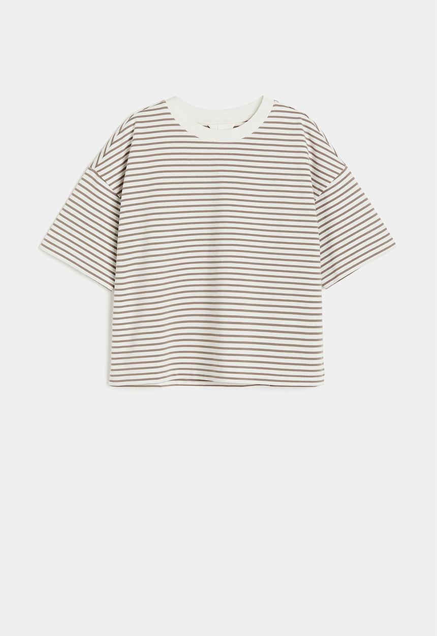 H&M - Boxy-style cotton T-shirt - white mole striped