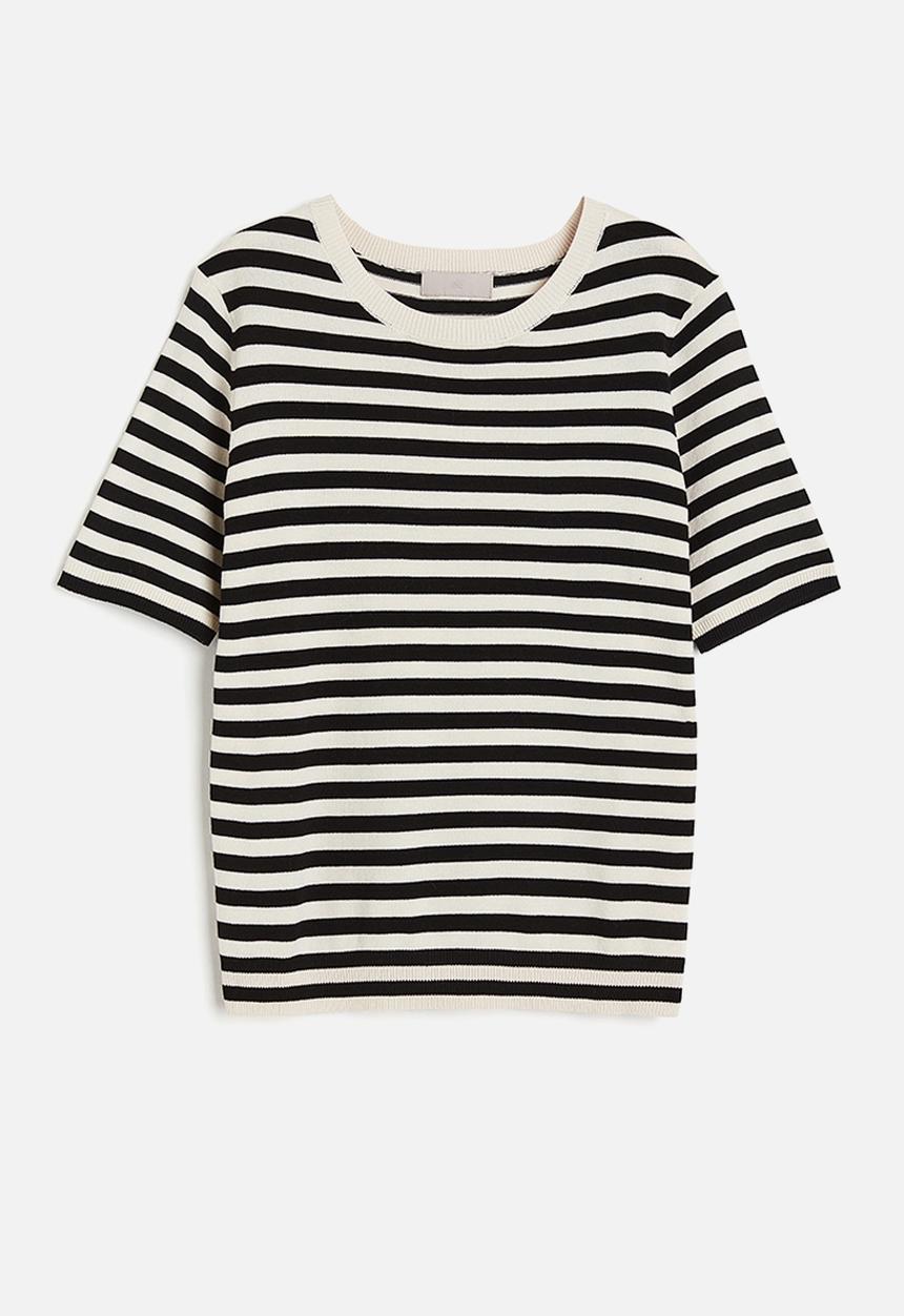 H&M - Fine-knit top - cream & black striped 