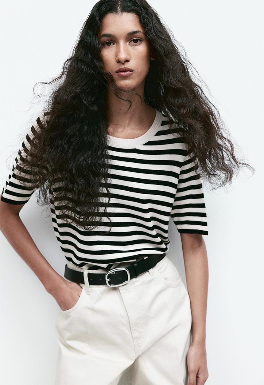 H&M - Fine-knit top - cream & black striped 