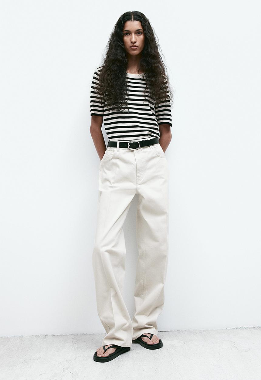 H&M - Fine-knit top - cream & black striped 