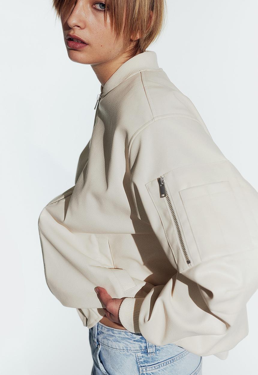 H&M - Coated bomber jacket - light beige