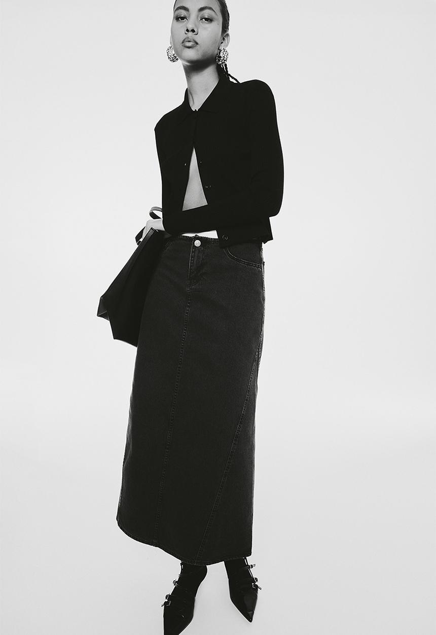 H&M - Denim maxi skirt - black