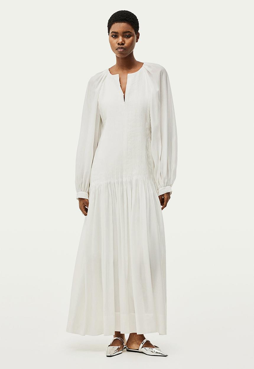 white maxi dress h&m Carolyn Linen Bubble - plunge back H&M Ivory White Floral Wildflower