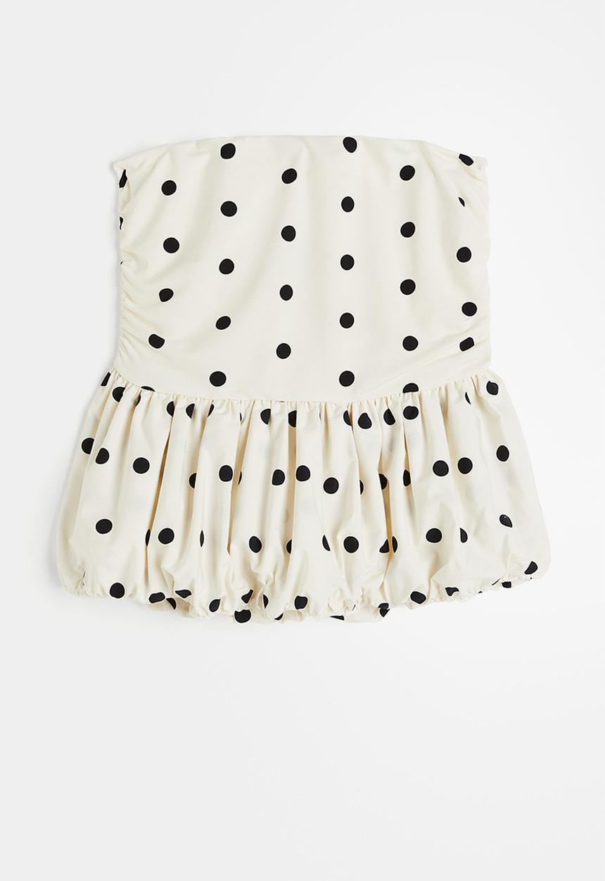 H&M - Bubble-hem tube top - cream spotted