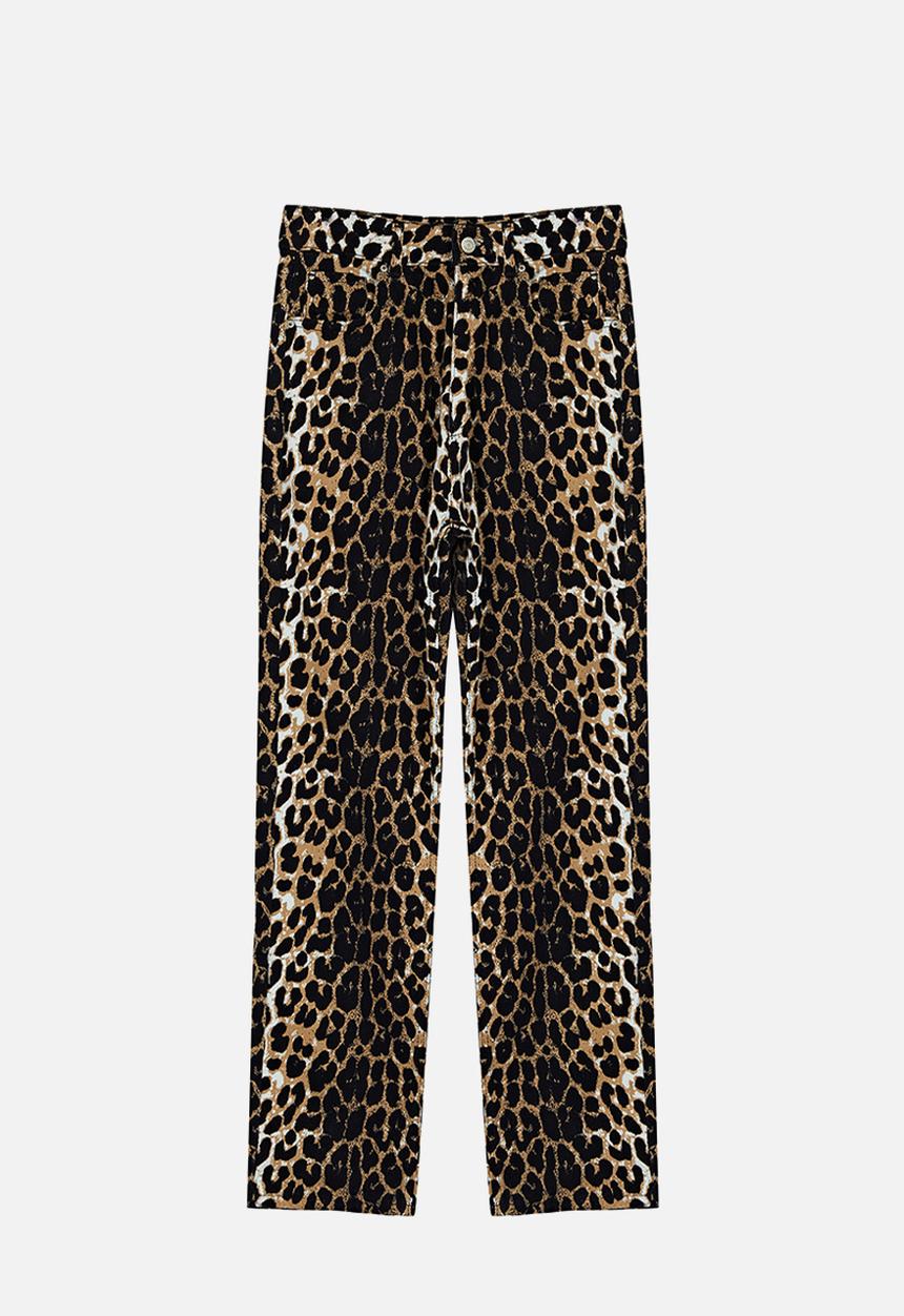 Trendyol - Leopard patterned straight cut woven trousers - brown 