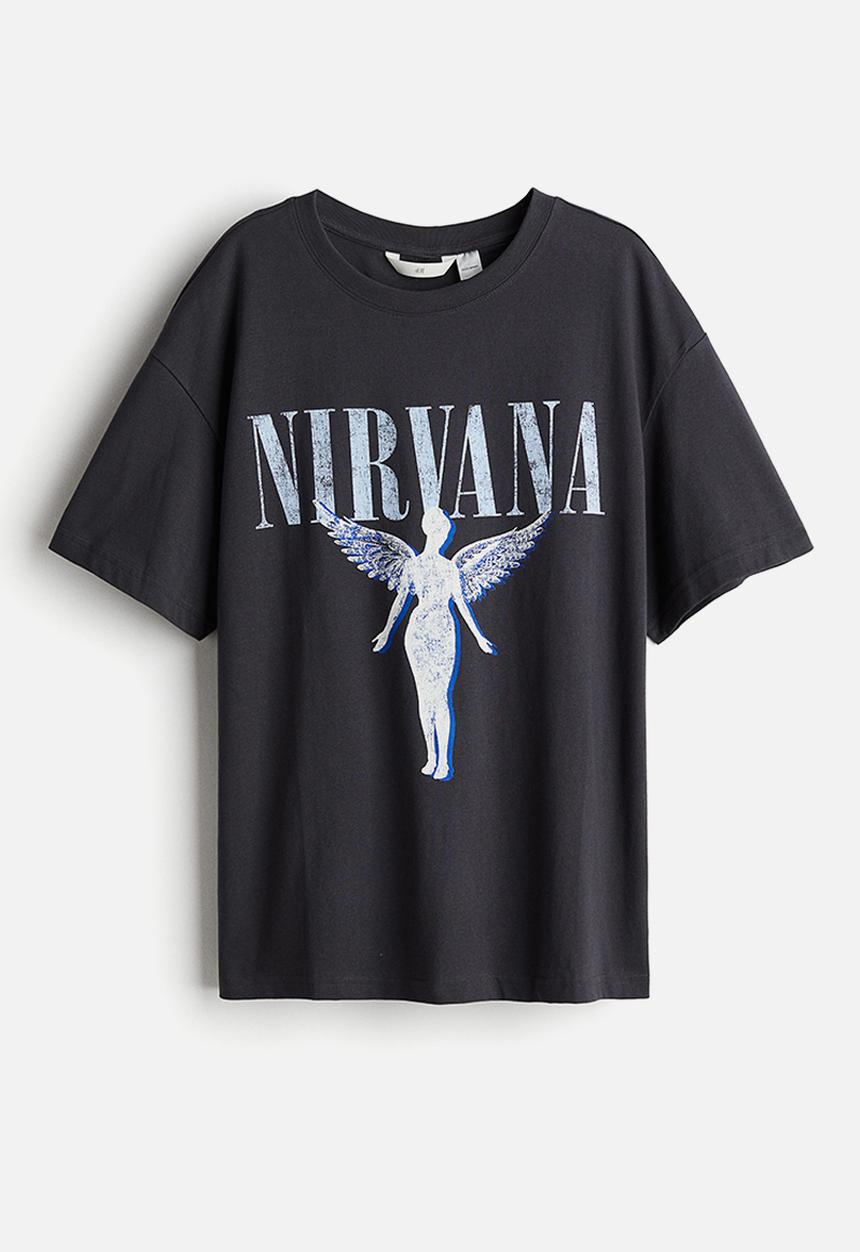 H&M - Oversized printed T-shirt - dark grey/nirvana