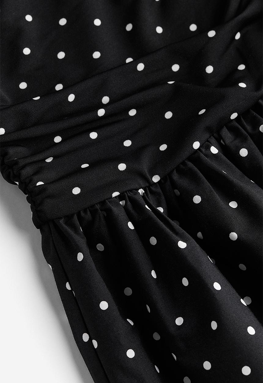 H&M - Gathered off-the-shoulder dress - black spotted