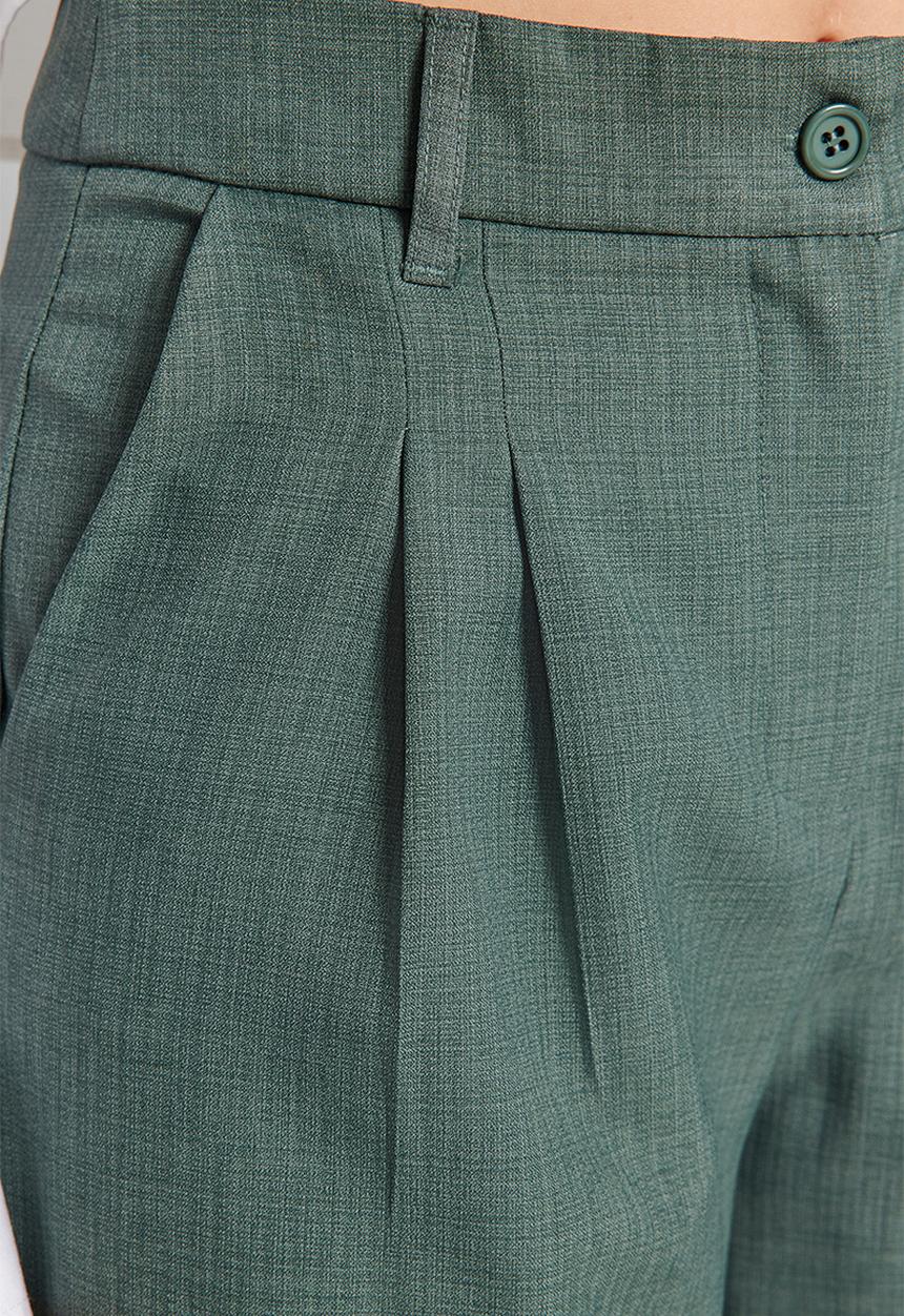 Trendyol - Wide leg pleated woven trousers - dark green