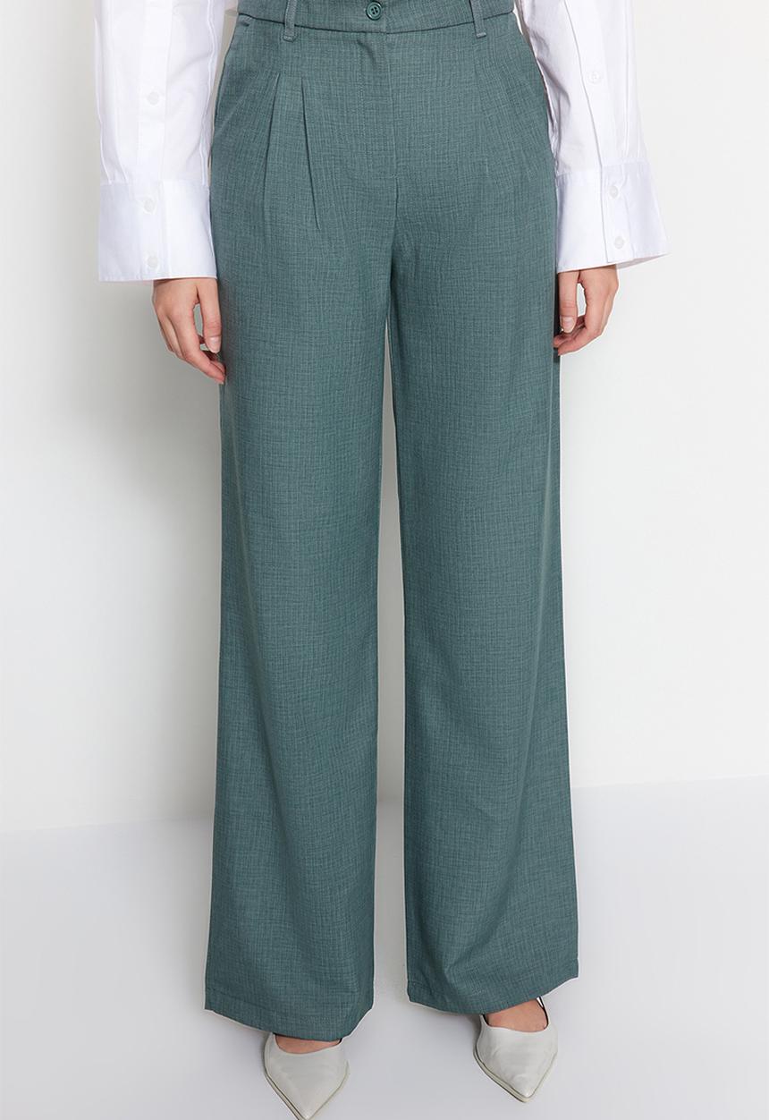 Trendyol - Wide leg pleated woven trousers - dark green