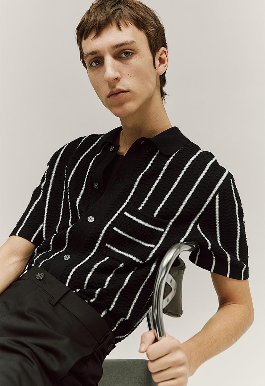 H&M - Regular fit textured-knit shirt - black,multi