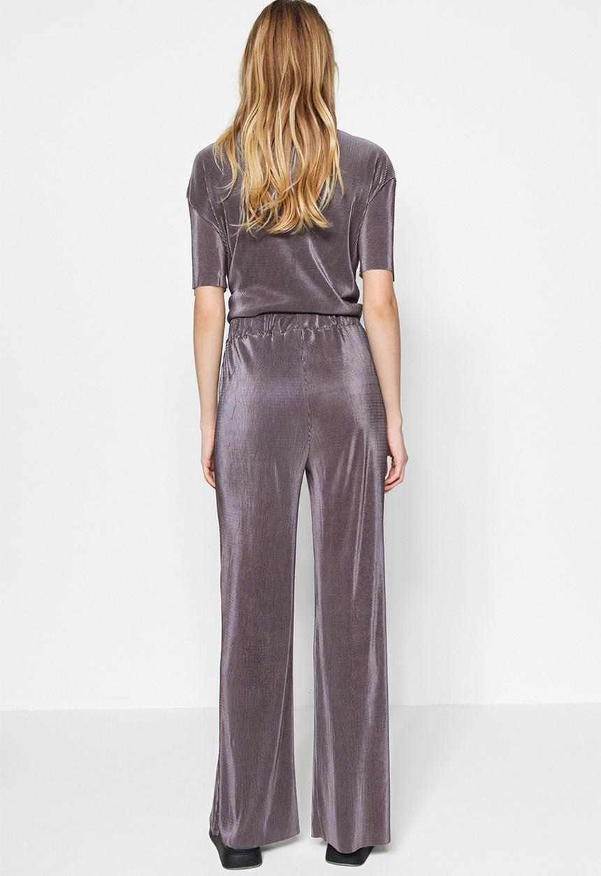Trendyol - Anthracite Pleated Wide-Cut Shirt and Trousers Knitted Top and Bottom Set