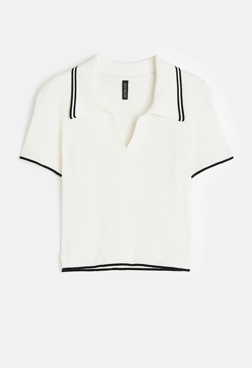 H&M - Rib-knit collared top - white