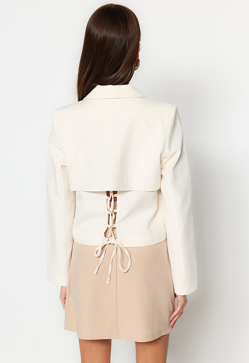 Trendyol - Crop Woven Blazer Jacket - Stone 