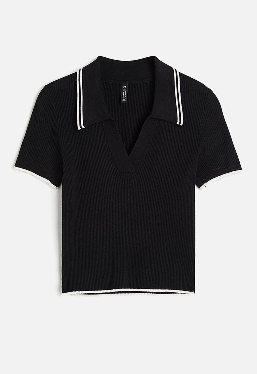 H&M - Rib-knit collared top - black