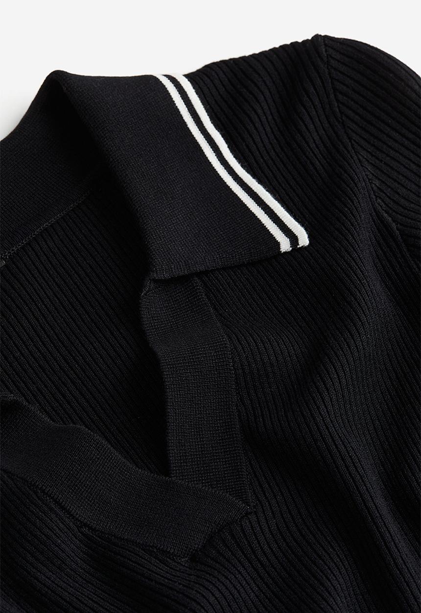 H&M - Rib-knit collared top - black