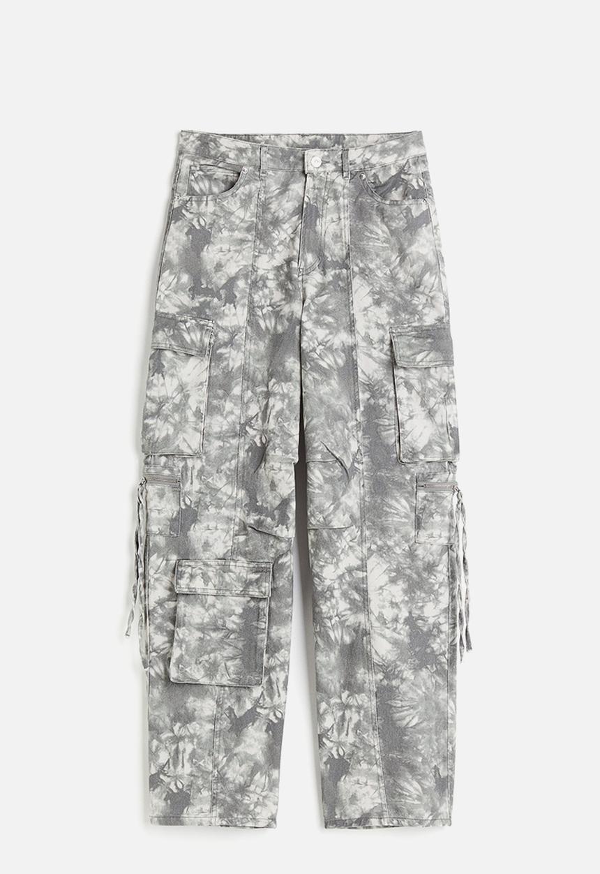 H&M - Twill cargo trousers - grey tie-dye