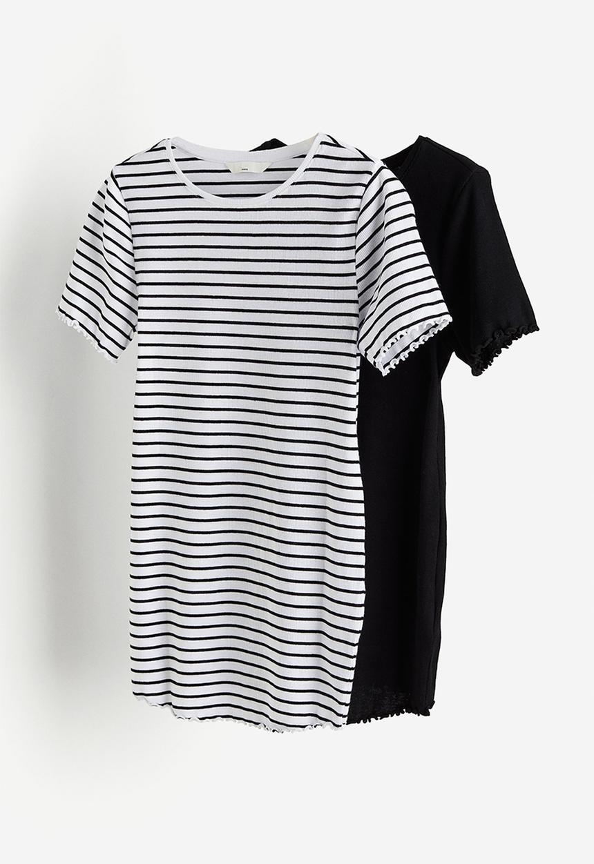 H&M - Mama 2 pack ribbed cotton tops - black/striped