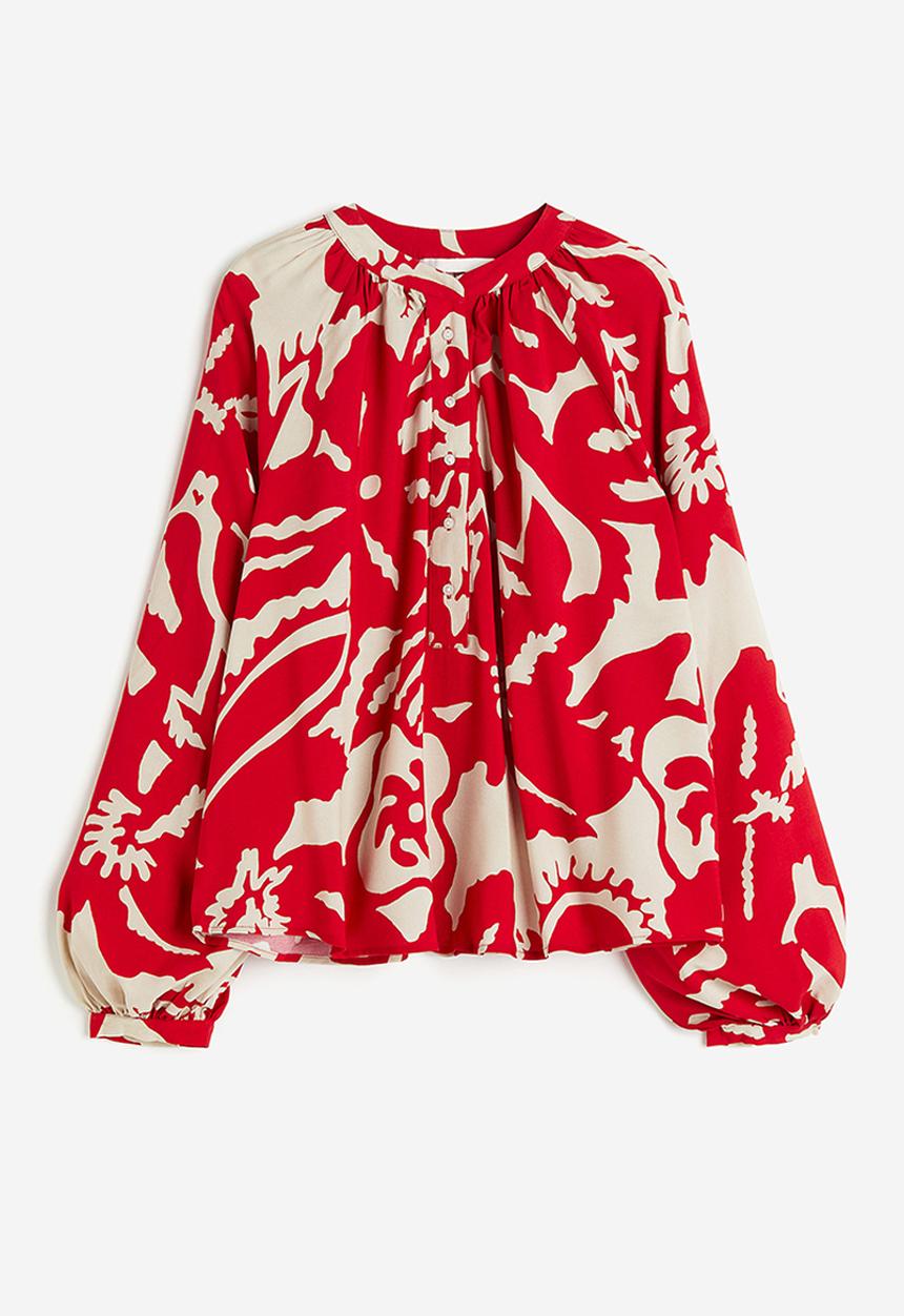 H&M - Balloon-sleeved blouse - bright red/floral