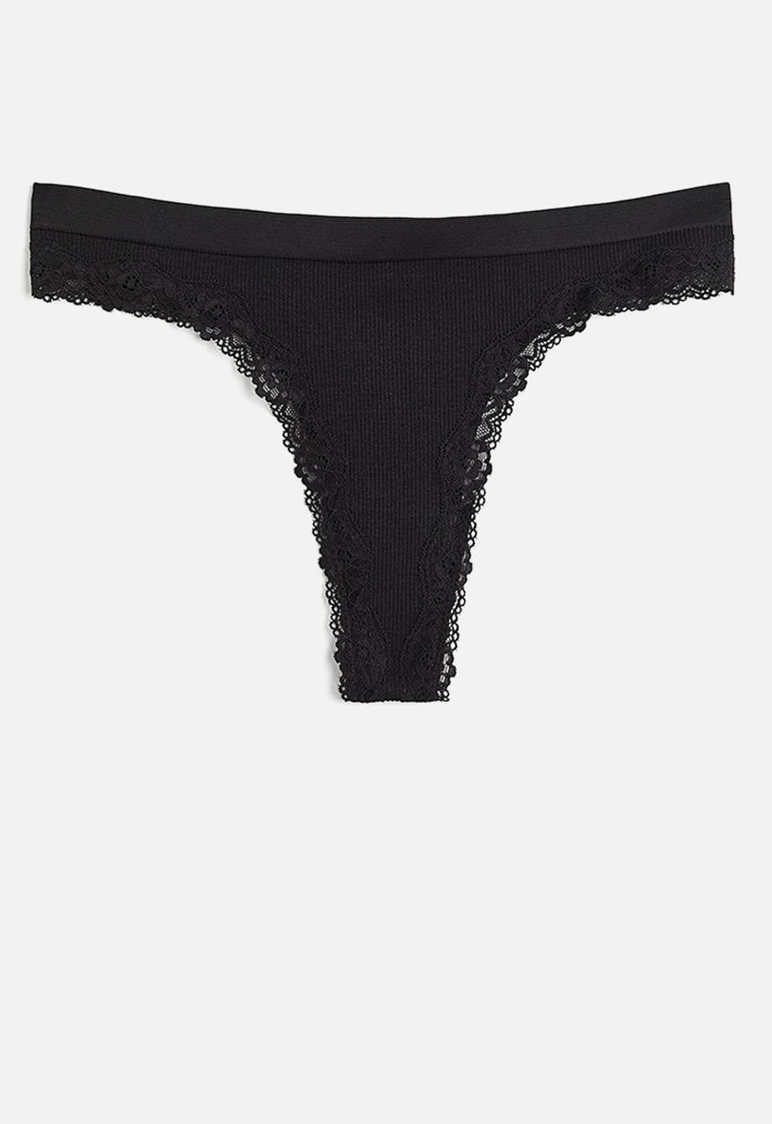 H&M - 2 Pack seamless lace-trimmed thong briefs - black