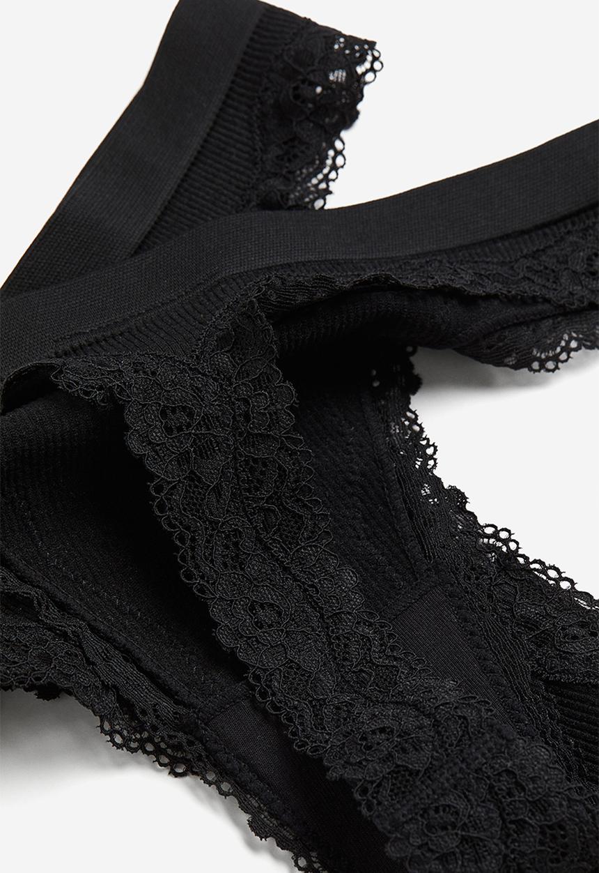 H&M - 2 Pack seamless lace-trimmed thong briefs - black