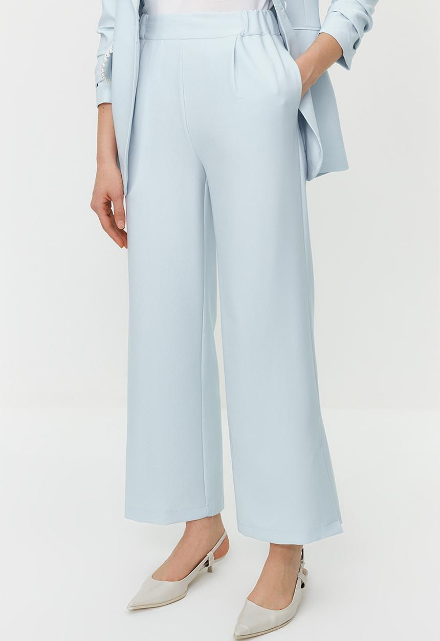 Trendyol - Blue Pearl Detailed Crepe Jacket Trousers Woven Bottom Top Set