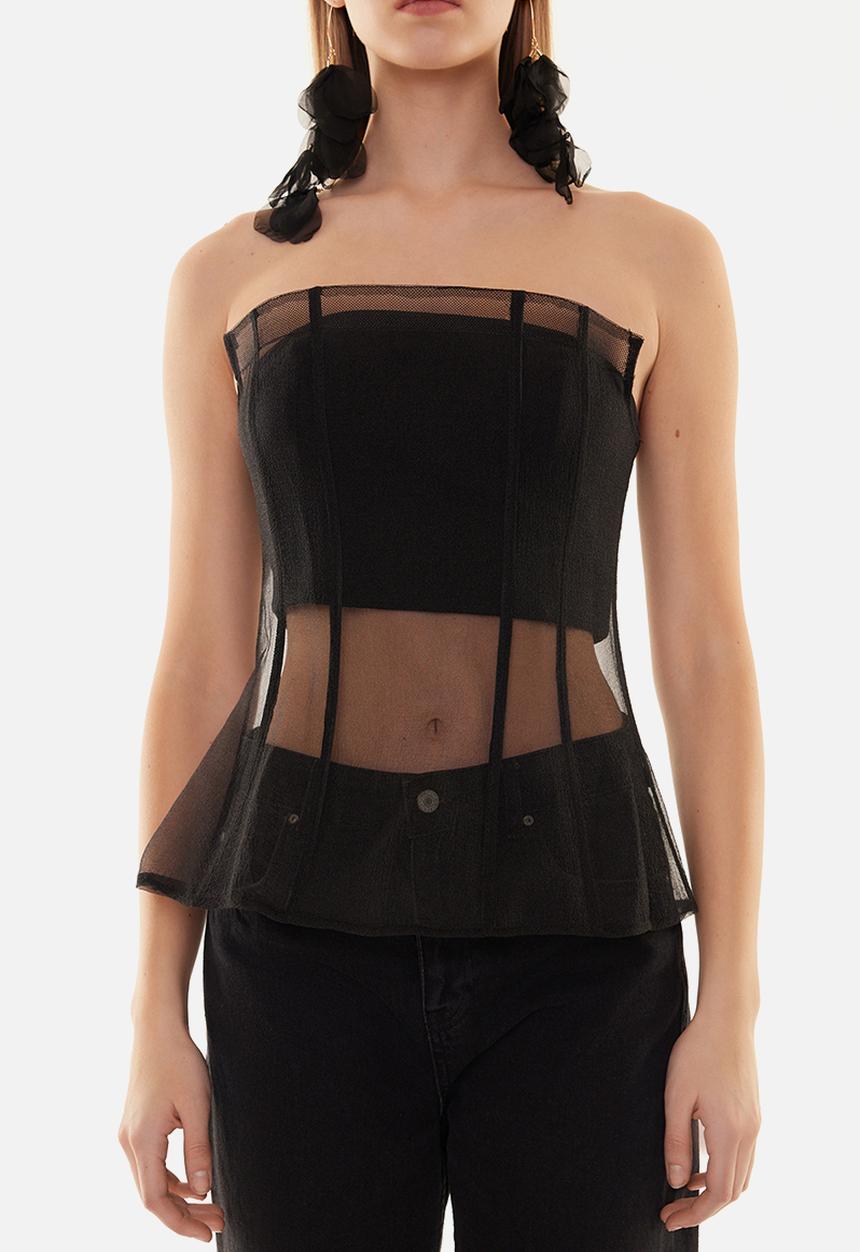 Trendyol - Corset Detailed Woven Organza Bustier - Black 
