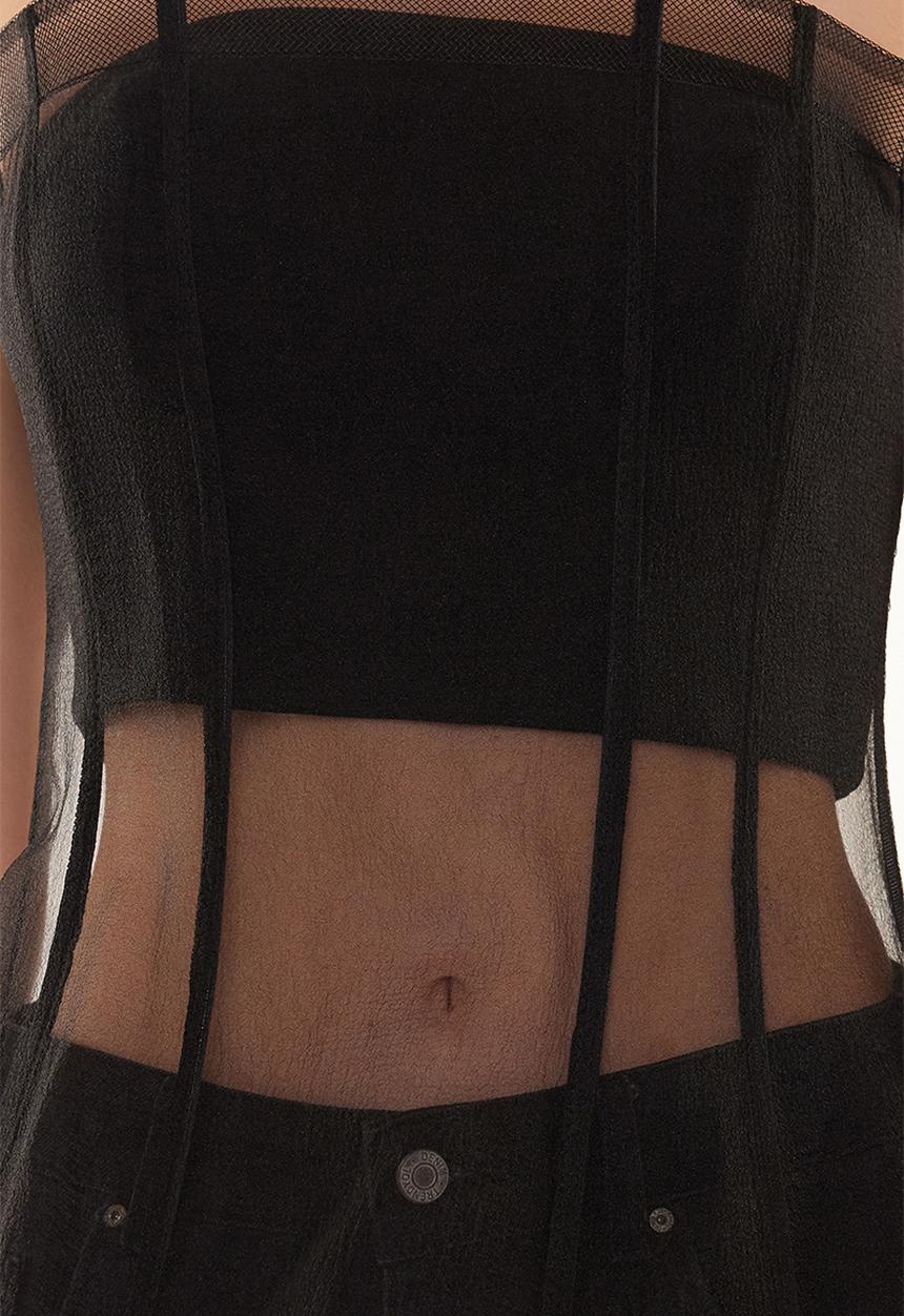 Trendyol - Corset Detailed Woven Organza Bustier - Black 