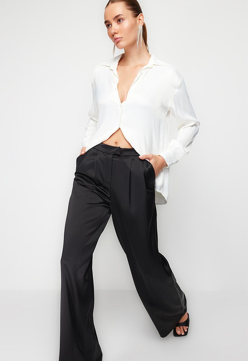 Trendyol - Wide Leg Woven Satin Trousers - Black 