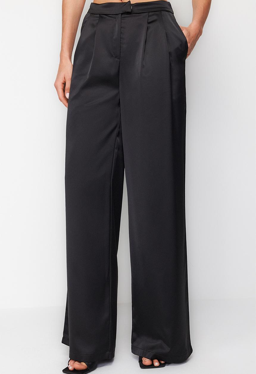 Trendyol - Wide Leg Woven Satin Trousers - Black 