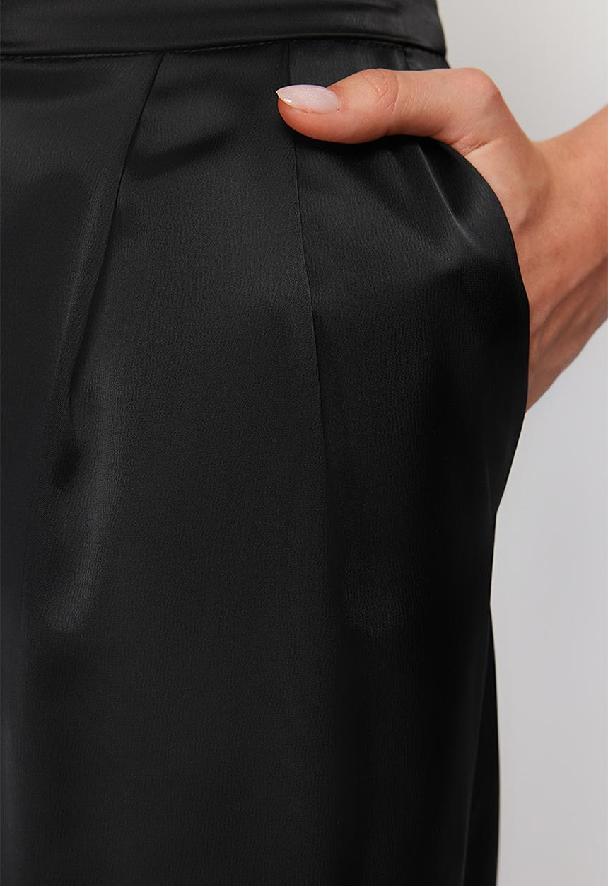 Trendyol - Wide Leg Woven Satin Trousers - Black 