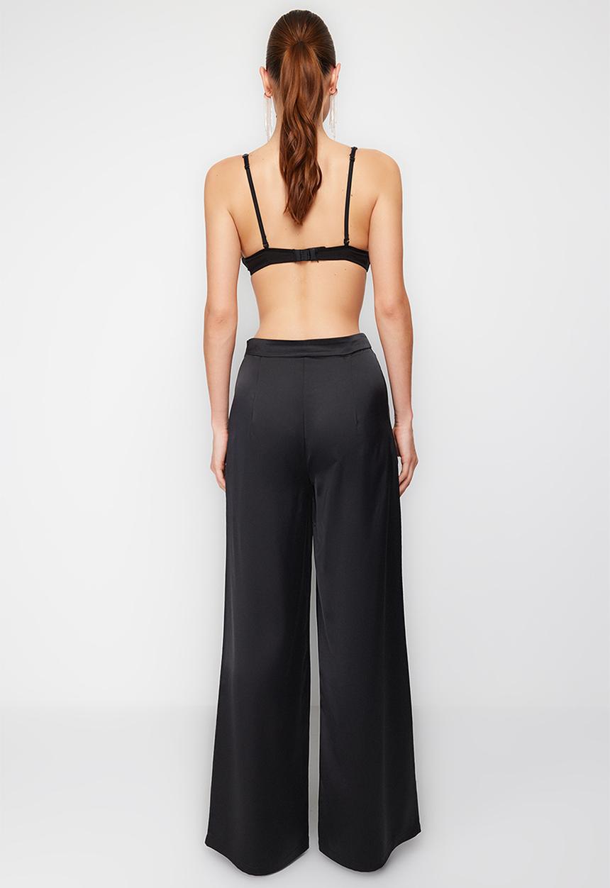 Trendyol - Wide Leg Woven Satin Trousers - Black 