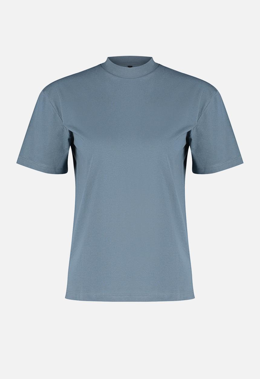 Trendyol - 100% Cotton Basic High Neck Knitted T-Shirt - Dark Gray 