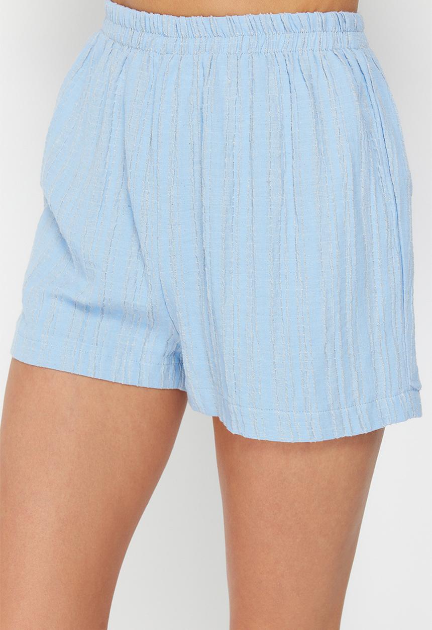 Trendyol - Woven linen blended shirt shorts set - blue