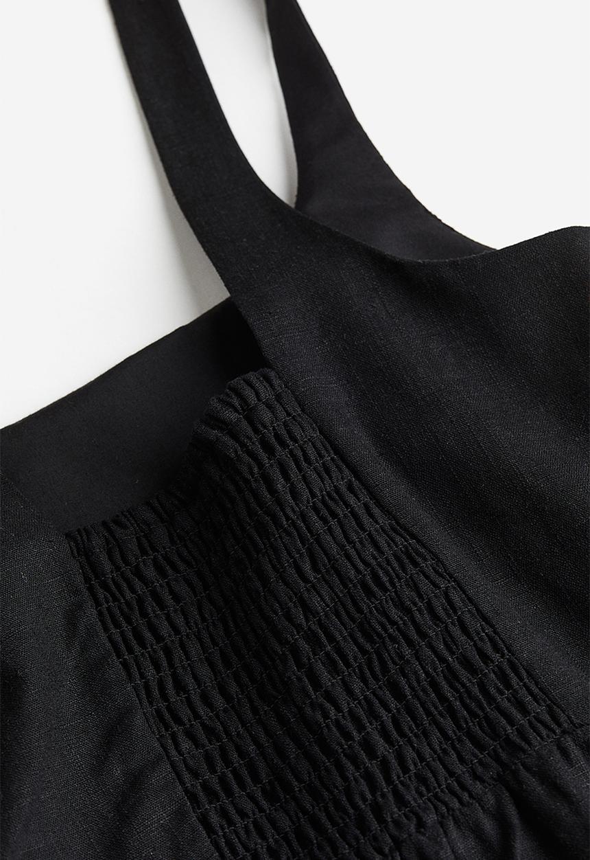 H&M - Linen-blend flared-skirt dress - black