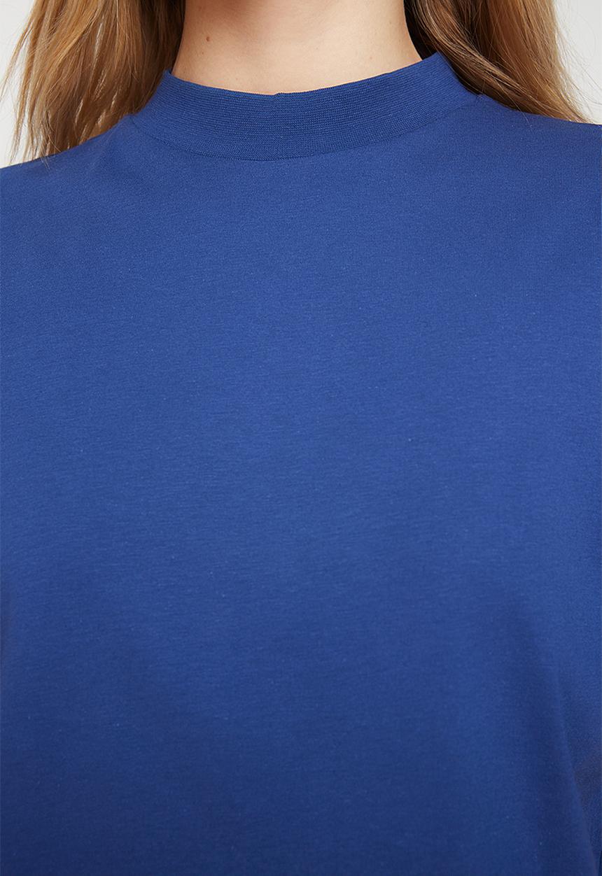 Trendyol - 100% cotton basic high neck knitted t-shirt - indigo 