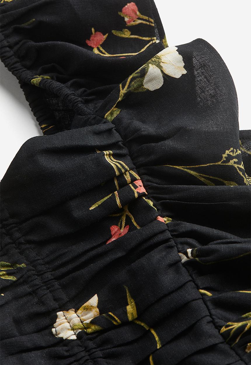 H&M - Linen-blend cropped blouse - black