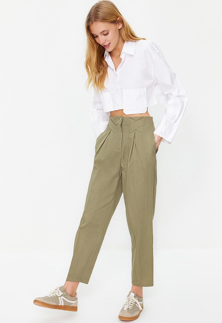 Trendyol - Cotton Carrot Pattern Woven Trousers - Khaki 