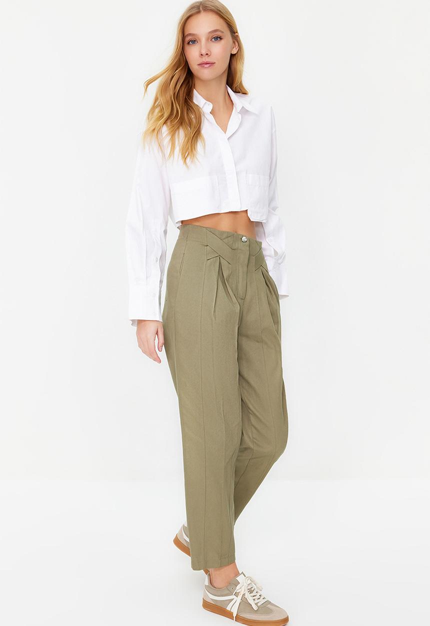 Trendyol - Cotton Carrot Pattern Woven Trousers - Khaki 