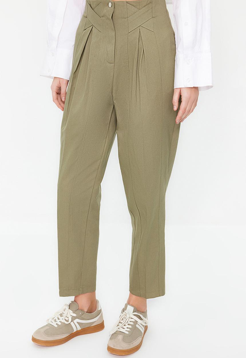 Trendyol - Cotton Carrot Pattern Woven Trousers - Khaki 