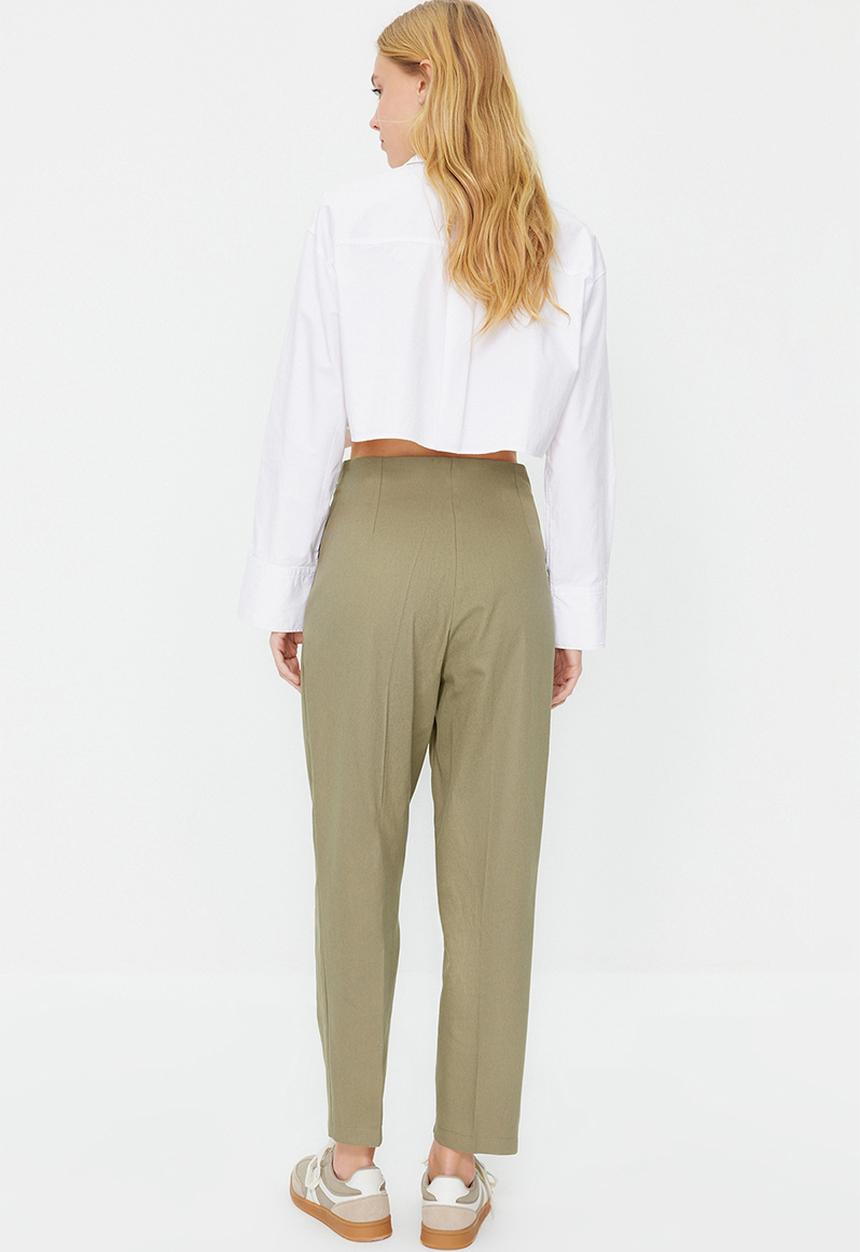 Trendyol - Cotton Carrot Pattern Woven Trousers - Khaki 