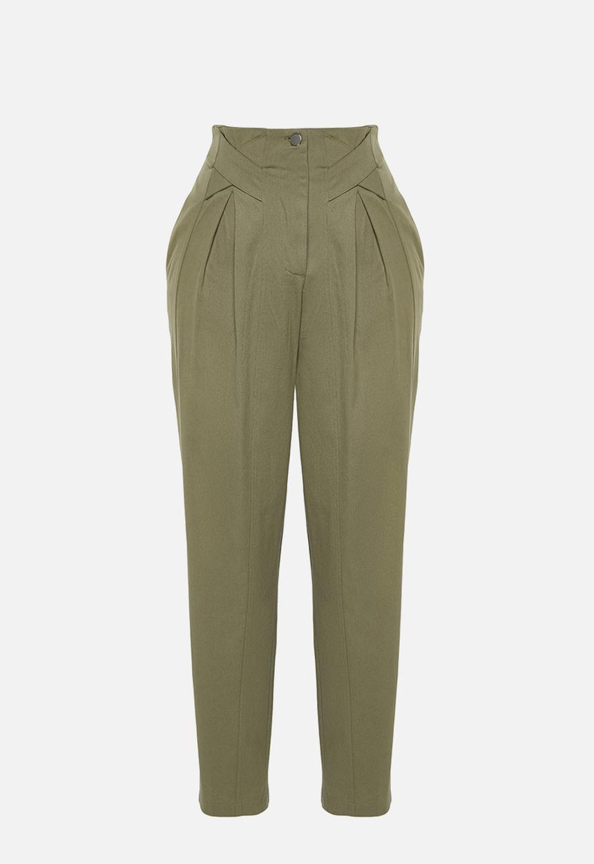 Trendyol - Cotton Carrot Pattern Woven Trousers - Khaki 