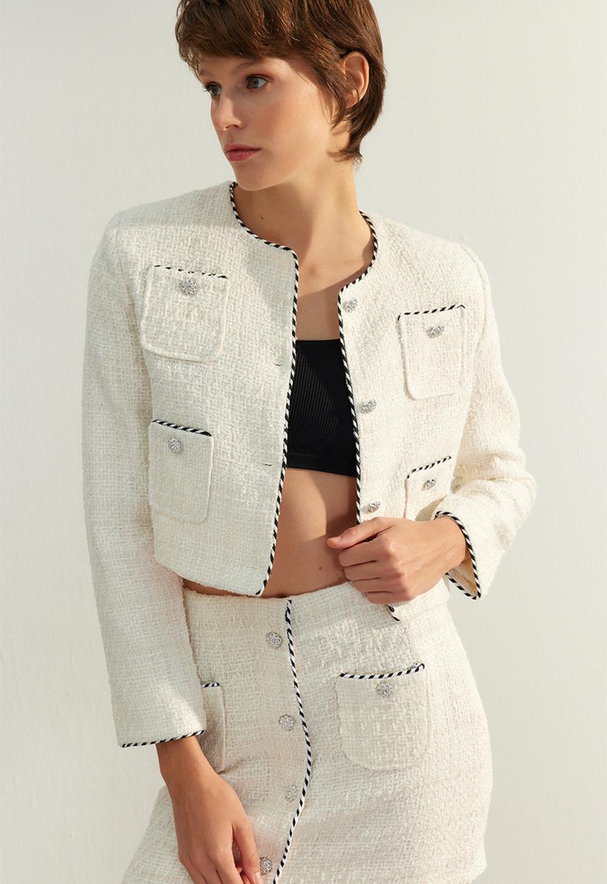 Trendyol - Limited edition crop woven jacket - ecru