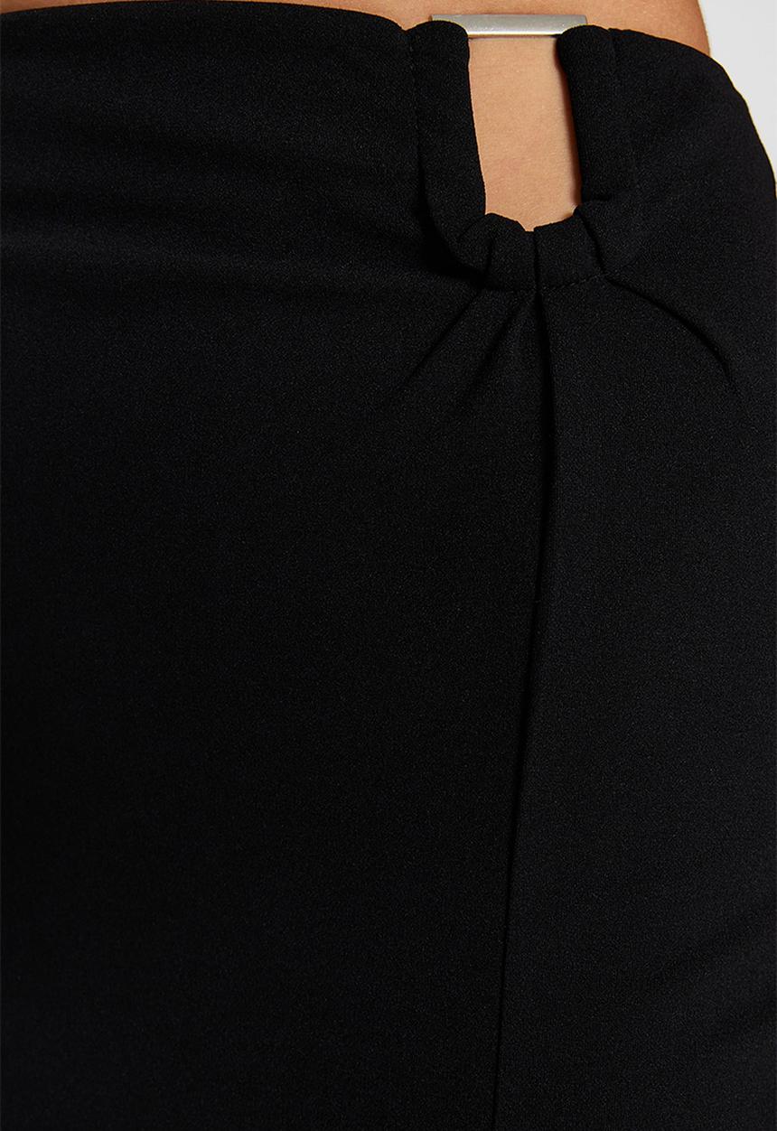 Trendyol - Crepe buckle maxi elastic knitted skirt with slit detail - black