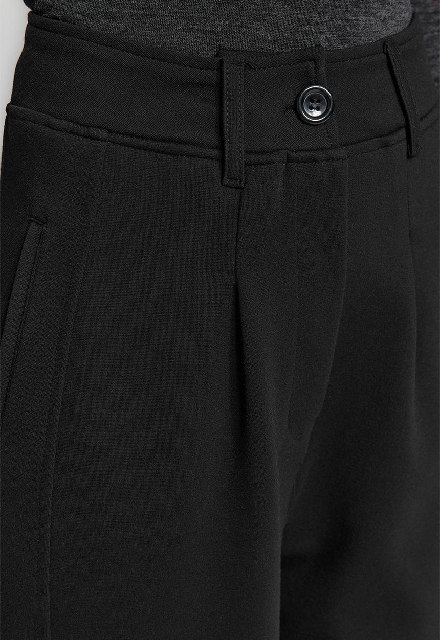 Trendyol - Pleated wide high waist carrot fit interlock knitted pants - black