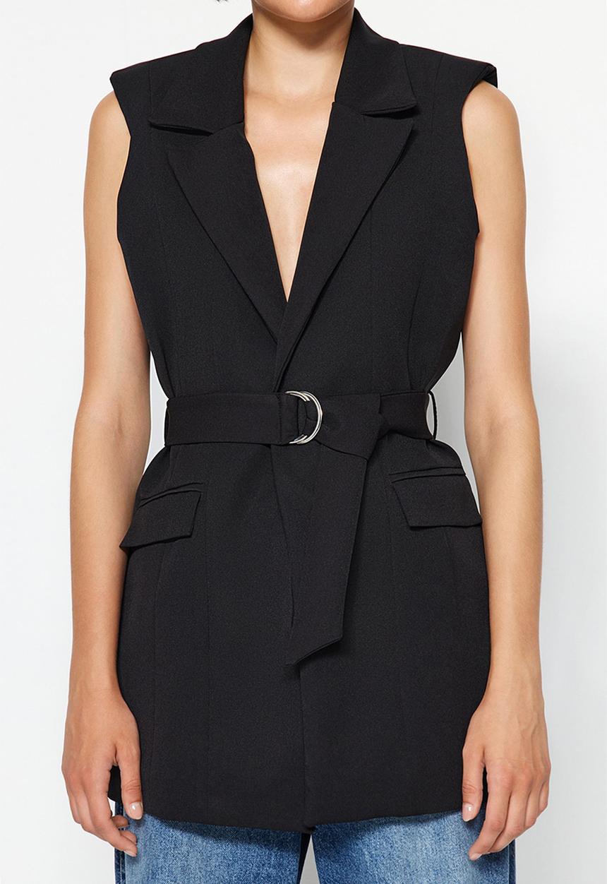 Trendyol - Regular tied woven vest - black