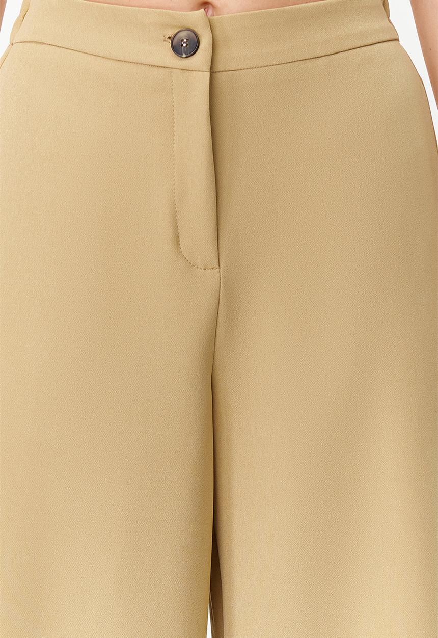 Trendyol - Wide leg woven trousers with side buttons - beige 