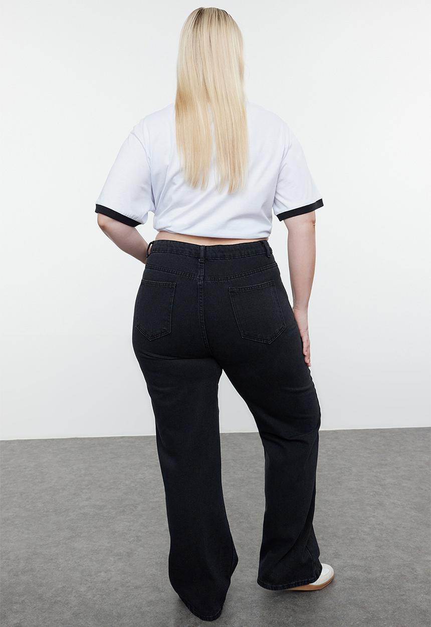 Trendyol - High waist wide leg denim trousers - black