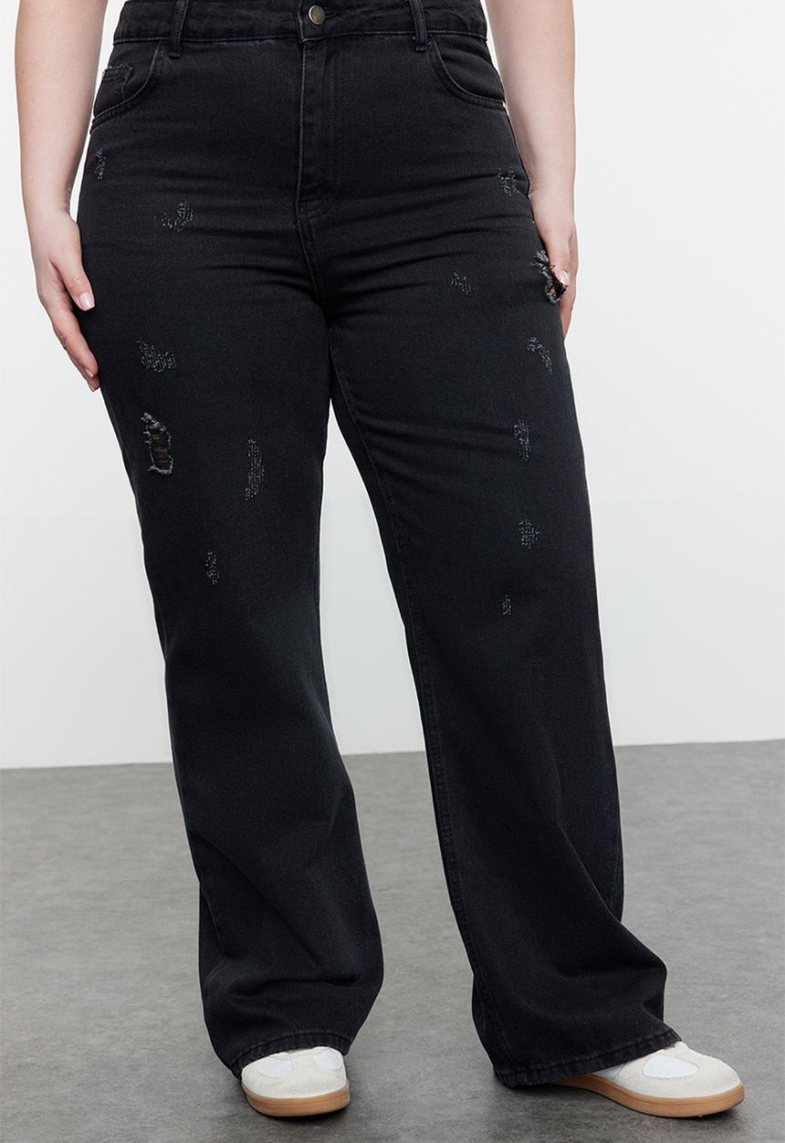 Trendyol - High waist wide leg denim trousers - black