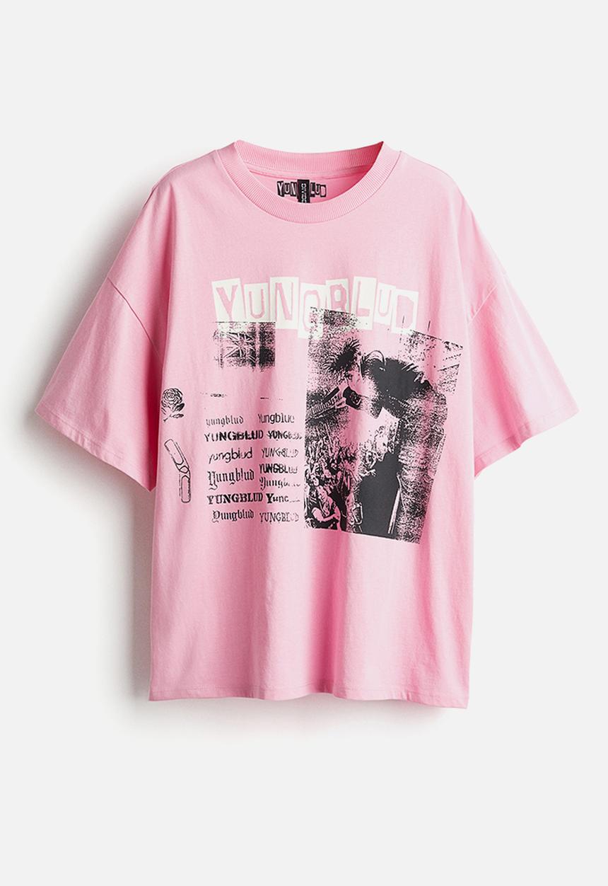 H&M - Oversized printed T-shirt - light pink yungblud 