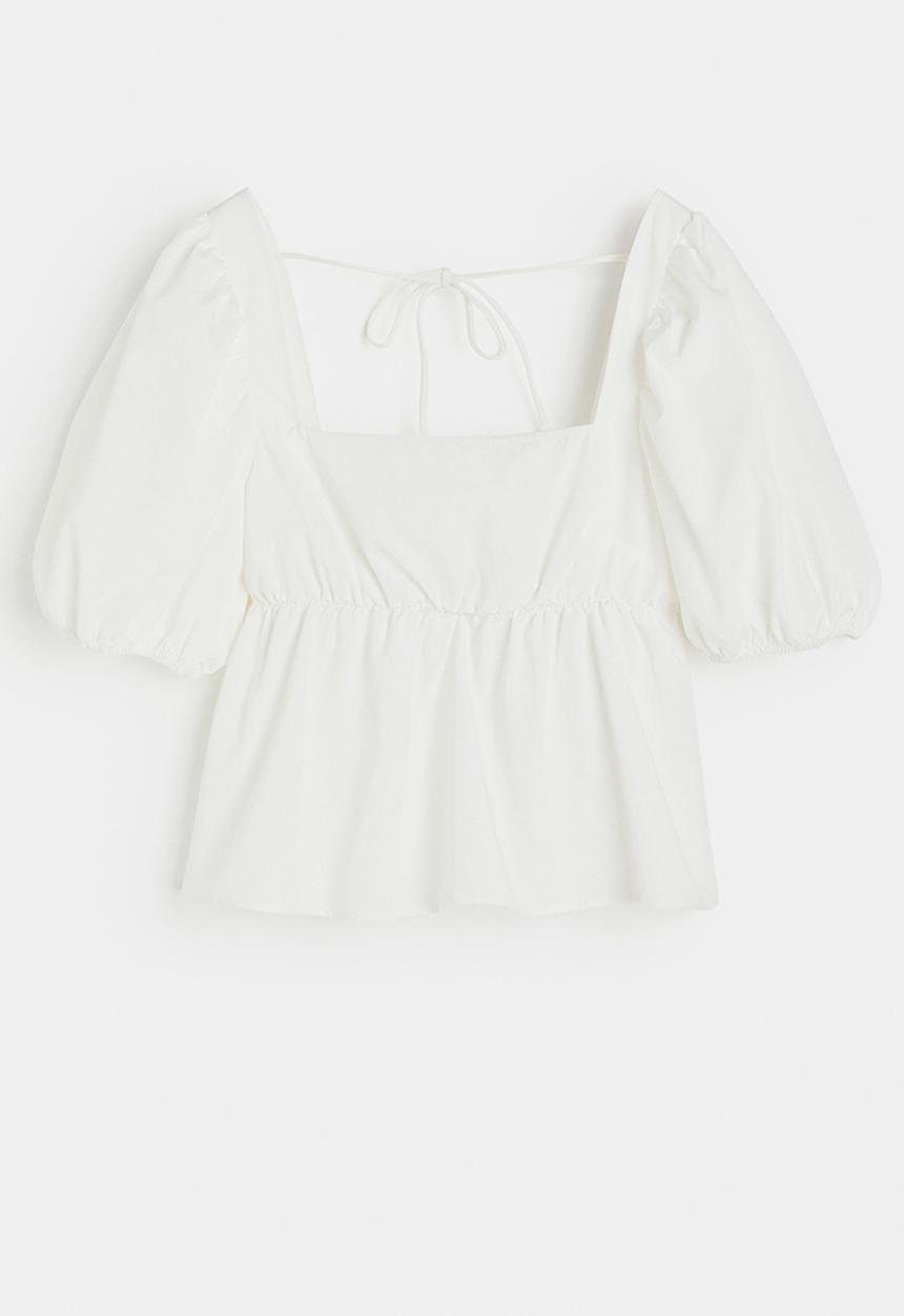 H&M - Tie-detail puff-sleeved blouse - cream